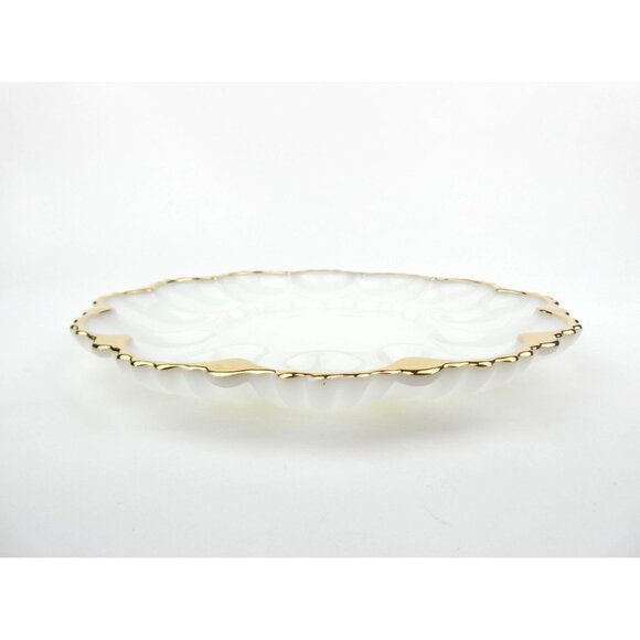 Vintage Anchor Hocking Milk Glass Deviled Egg Plate With Gold Trim - Picture 9 of 16